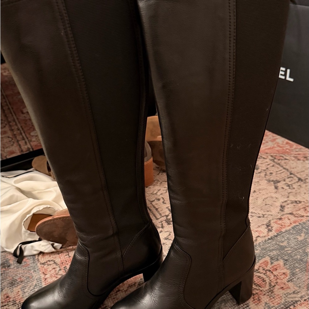 Tory Burch Tall Black Leather Over-the-Knee Block Heel Boots